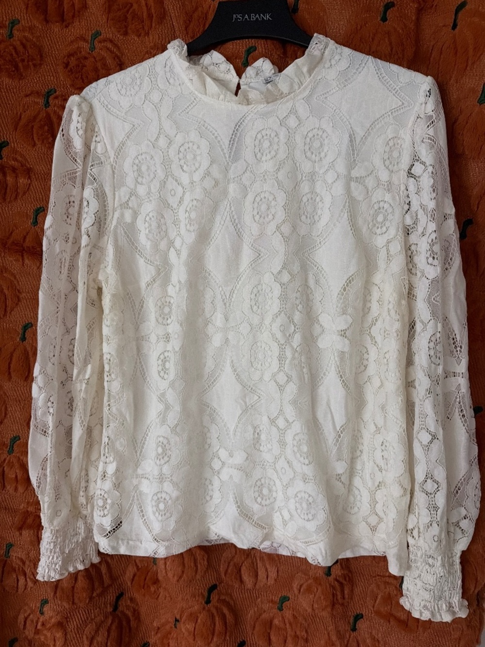 New York & Company Ivory Floral Lace Long Sleeve Blouse Size L